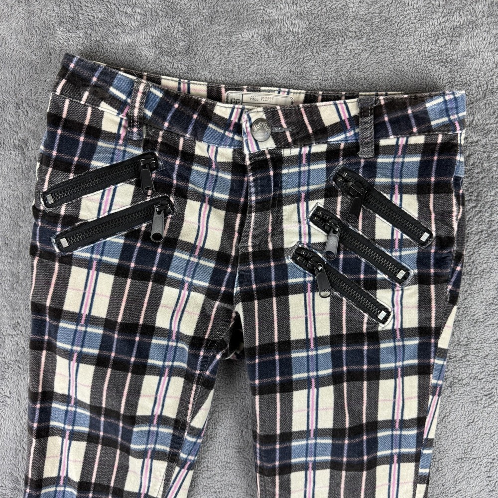 Free People Pants Womens 24 Multicolor Plaid Skinny Multi Zip Moto Edgy 61855